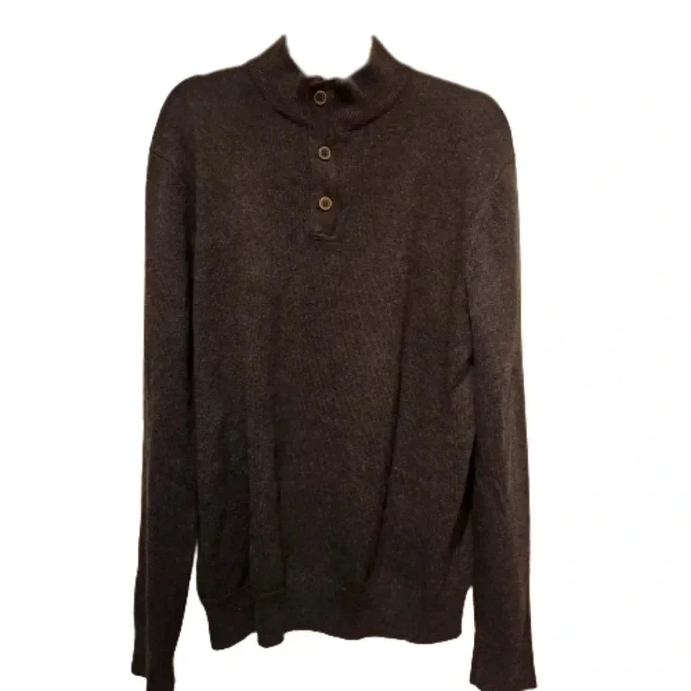 Refectory London dark grey knit Henley sweater Size XL